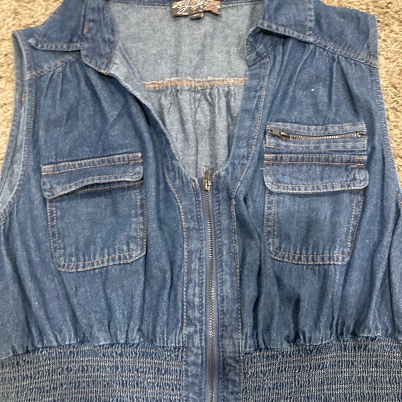 J. Gee sleeveless denim dress full zip front, mocked elastic waist likely a M Sz - Picture 3 of 16